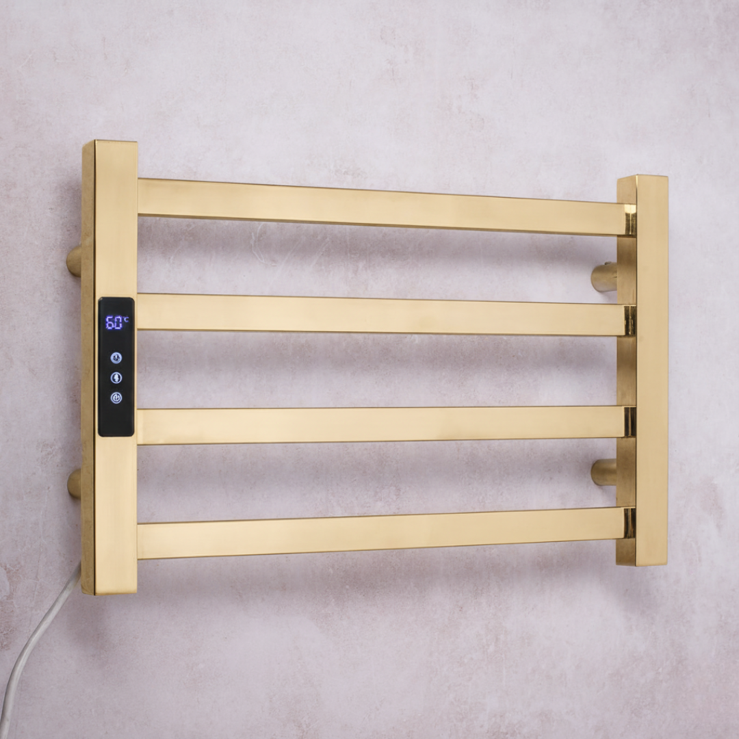 Toalheiro Elétrico Dourado Aço Inox Térmico Display Digital 30x45 Fino Inox