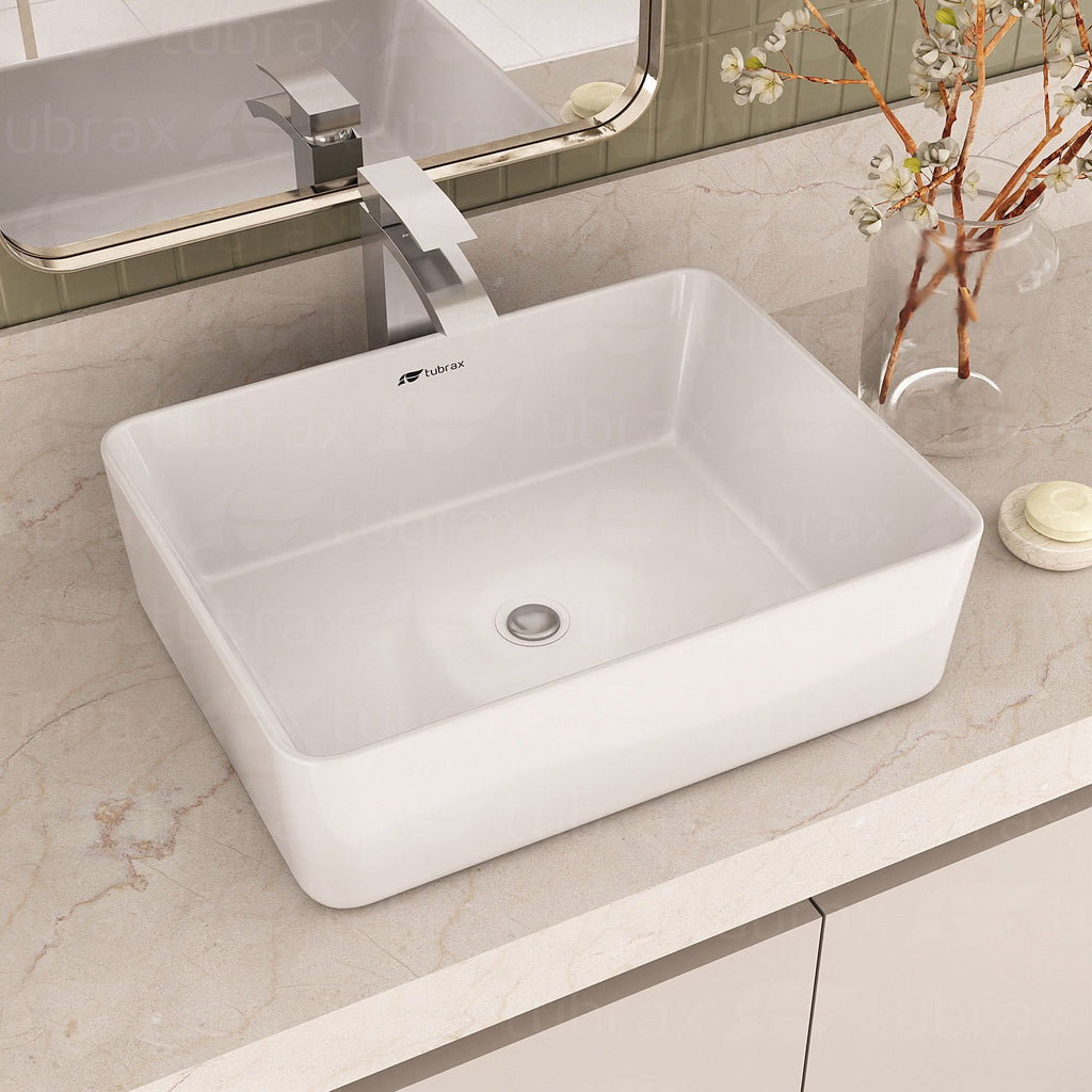 Cuba Banheiro Lavabo Cerâmica Retangular Branca Apoio Tubrax BAB0003