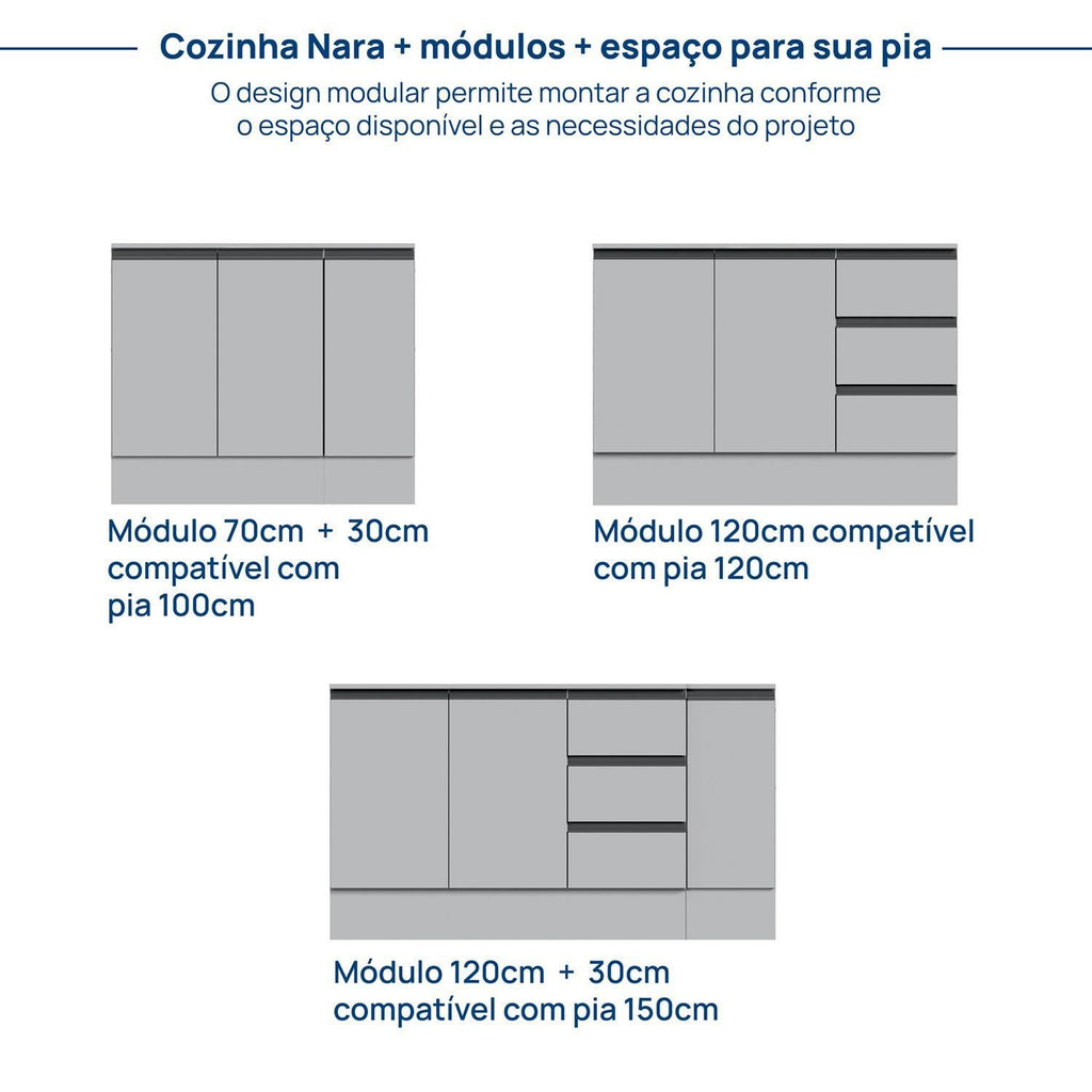 Balcão de Pia 120cm com Tampo Nara CabeCasa MadeiraOriginals Cinza