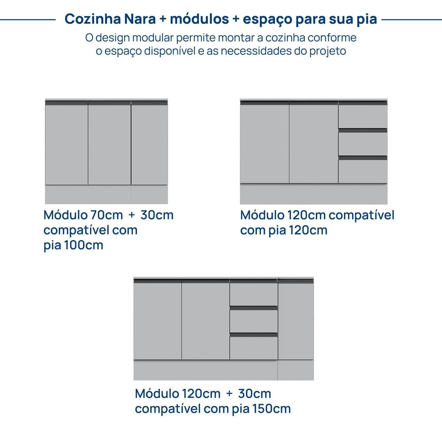 Balcão de Pia 120cm com Tampo Nara CabeCasa MadeiraOriginals Cinza