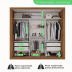 Guarda-Roupa Casal 3 Portas com Espelho 4 Gavetas Costa Rica Cinamomo Off-White Sallêto Móveis