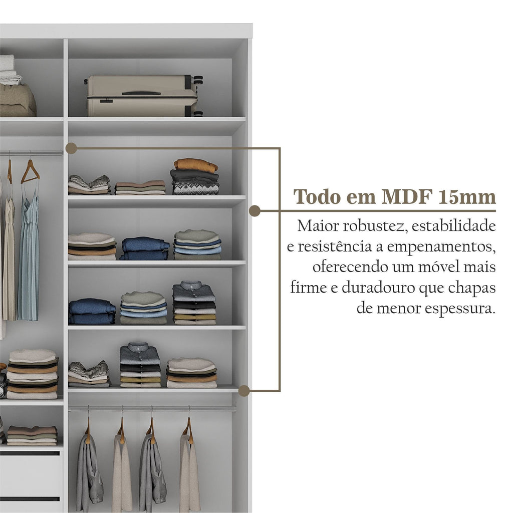 Guarda-Roupa Solteiro 2 Portas 1 Espelho 100% MDF Geneve RR Móveis Branco
