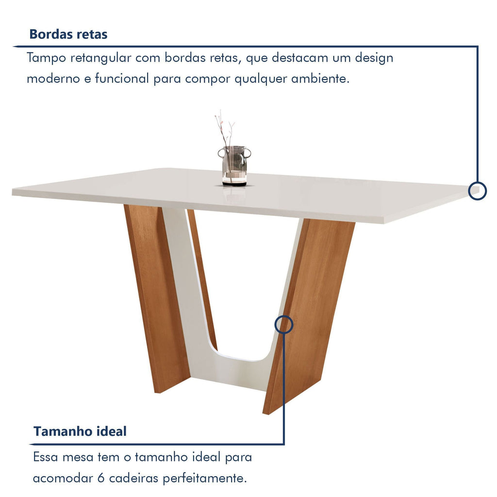 Conjunto Sala de Jantar Mesa Tampo Dakota Plus 160x80cm com 6 Cadeiras Luisa Yescasa