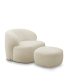 Conjunto Poltrona Base Fixa e Puff Decorativo Charlote Sala de Estar Bouclê Bege G88 Gran Belo