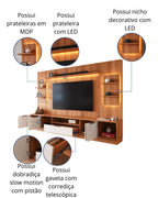 Estante Home para TV até 75” Noble 270cm com 2 Torres Nichos e LED Jequitiba/Off White Movelove