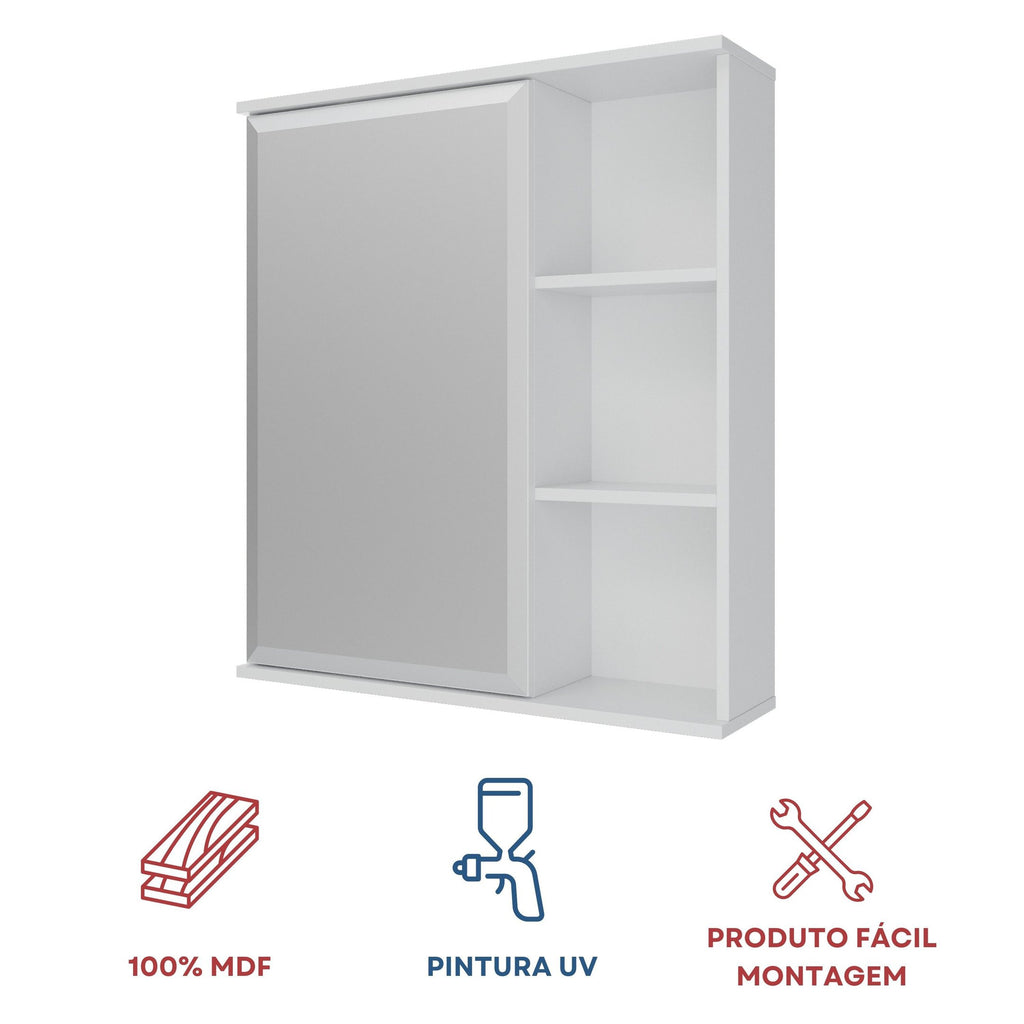 Espelheira para Banheiro MGM Móveis Treviso 1 Porta 3 Prateleiras 55,8cm Branco