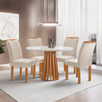 Conjunto Sala de Jantar Mesa Tampo Redondo Vidro Kansas 100cm com 4 Cadeiras Arizona Cel Móveis