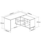Escrivaninha Retrô em L Mesa Escritório e Home Office 2 Gavetas 5 Nichos 145cm Artany