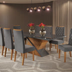 Conjunto Sala de Jantar Mesa Retangular Tampo Vidro e MDF com 8 Cadeiras Iza Viero