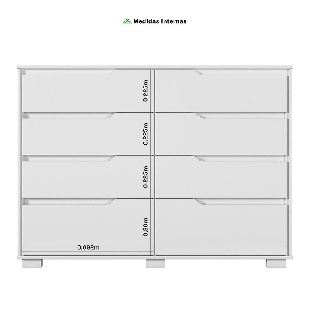 Cômoda para Quarto 8 Gavetas 147cm Georgia Moval Branco