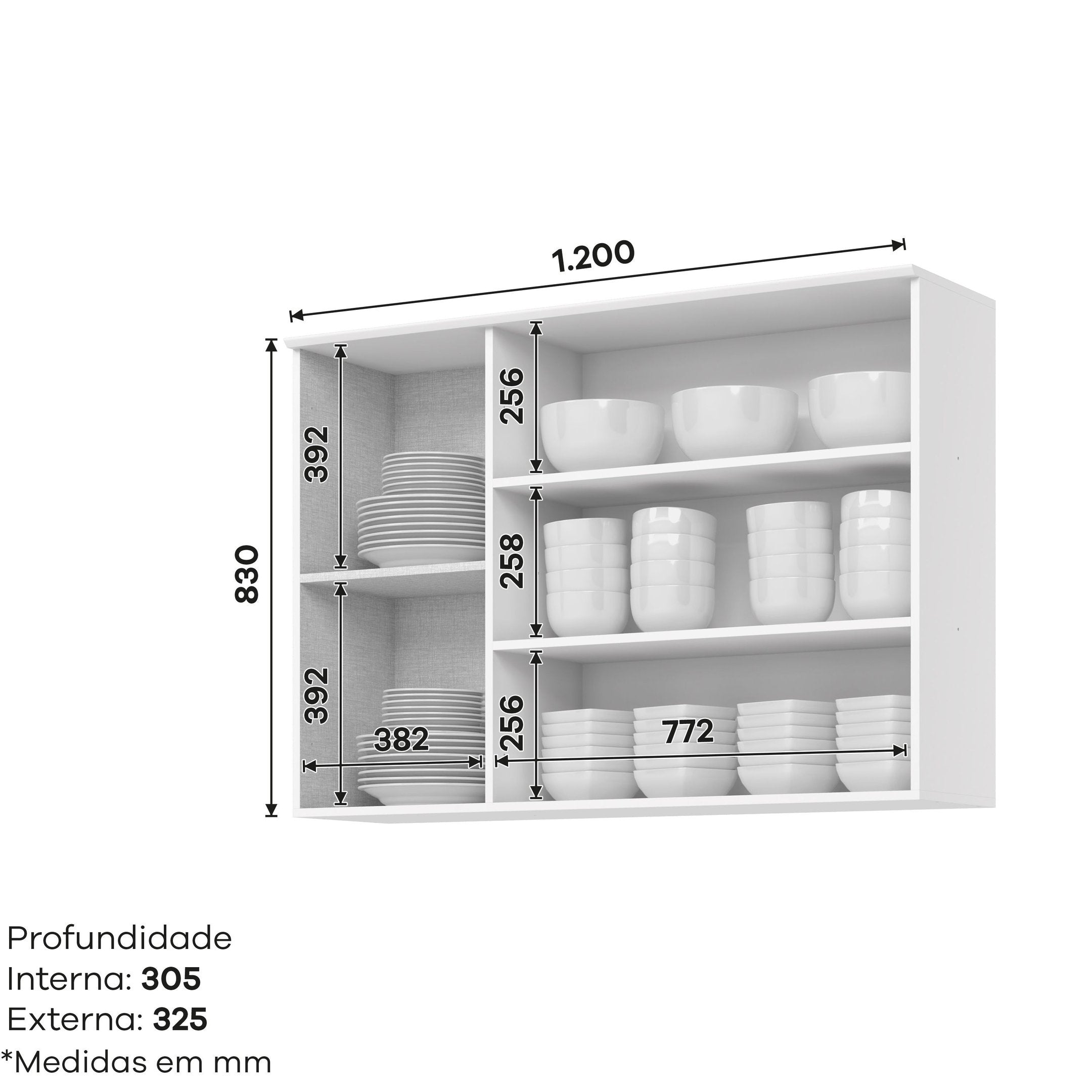 Armário Aéreo 3 Portas 120cm Americana Henn Branco/HP