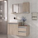 Kit Gabinete para Banheiro Completo Móveis Joia Cross 80cm Cuba Espelheira Branco
