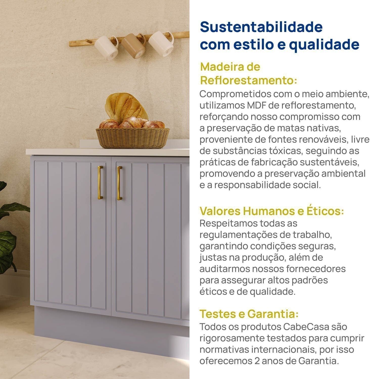 Balcão 2 Portas 80cm com Tampo Marselha CabeCasa Azul/Sereno