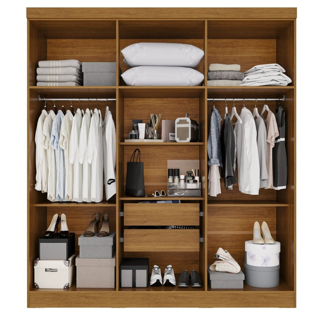 Guarda-Roupa Casal Reflecta com LED 6 Portas 2 Gavetas França Sallêto Móveis Off White/Cinamomo